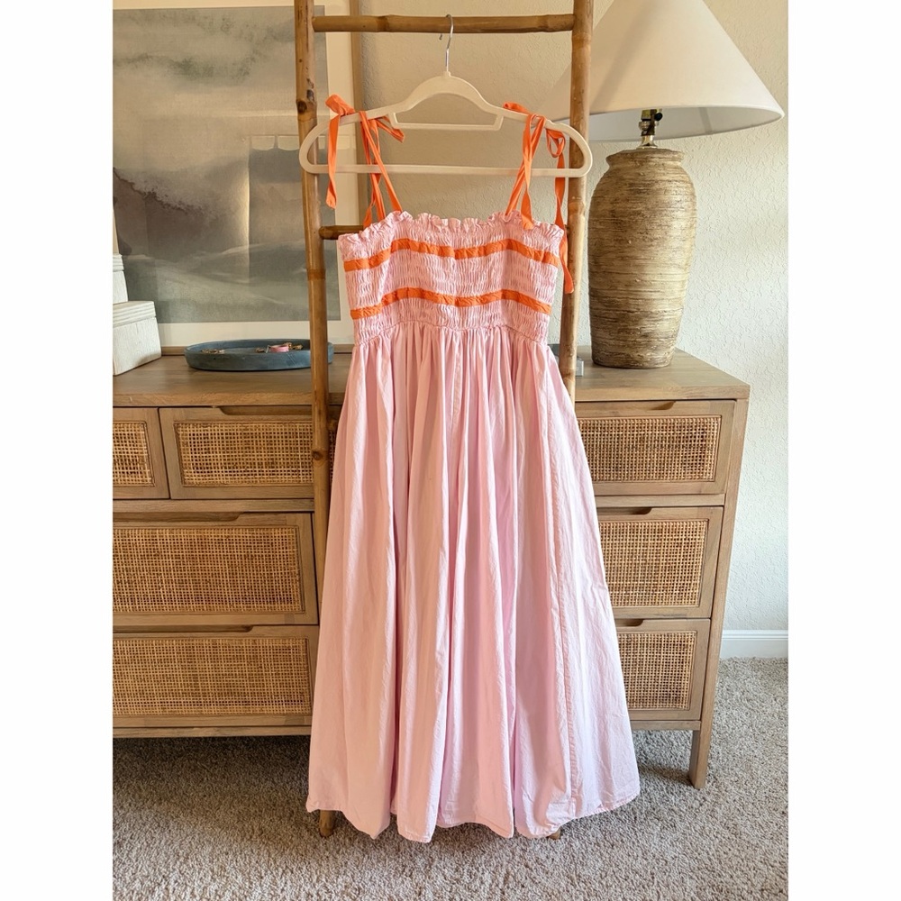 MABEL Pink Bow Detail Midi Dress Sz Large - Picture 4 of 7